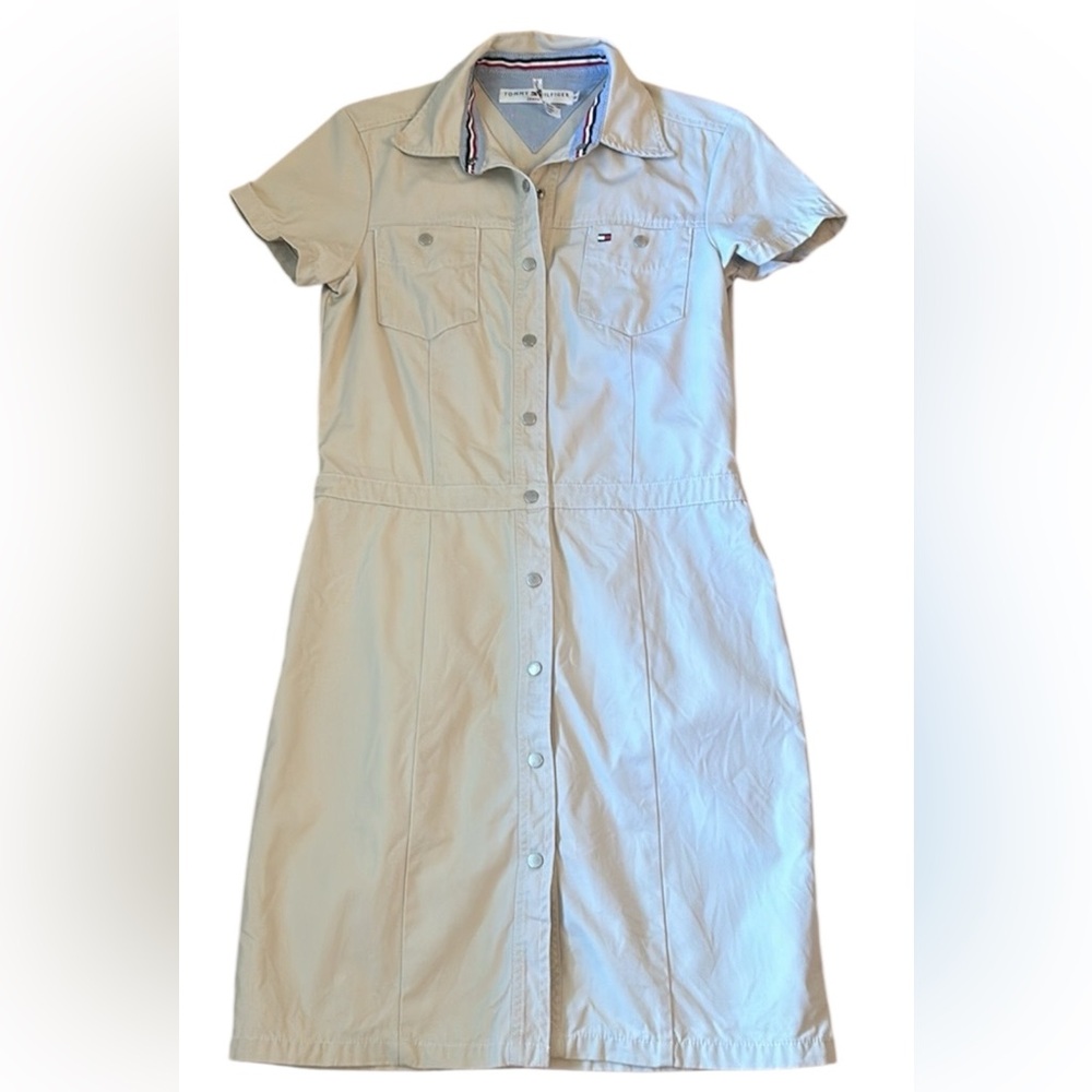 Tommy Hilfiger Khaki Button Down Pocket Cotton Collared Dress Women’s Size 6